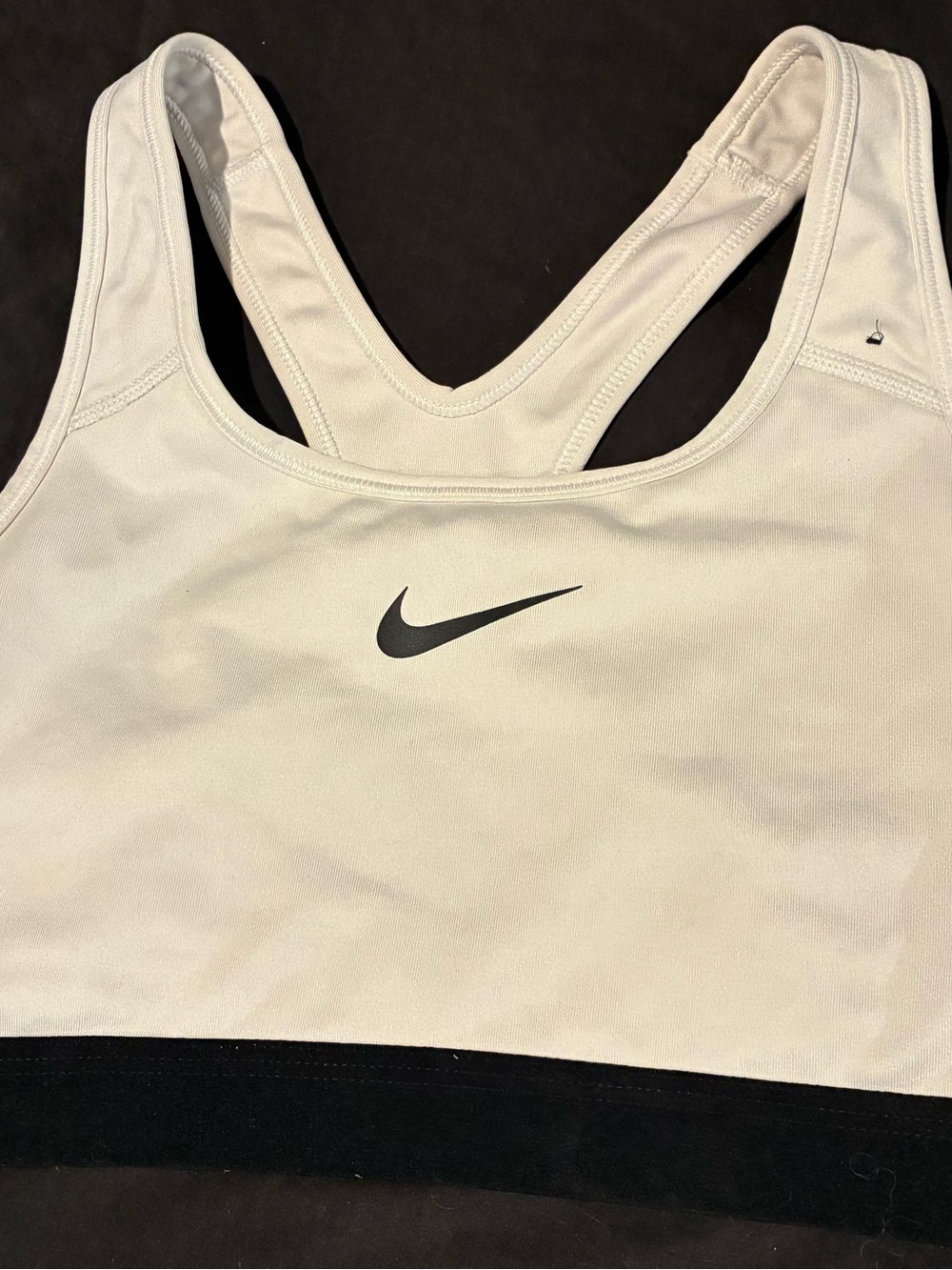 Nike White Racerback Sports Bra with Black Swoosh